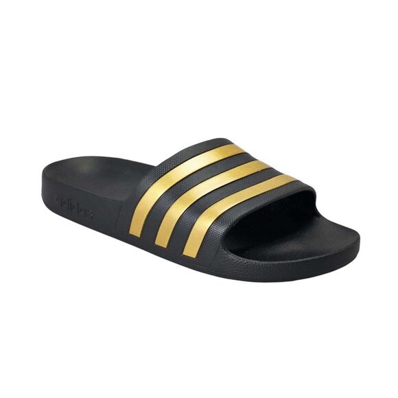 Adidas Mens Adilette Aqua Black Gold Casual Slide Sandals Size 8 - Picture 1 of 6